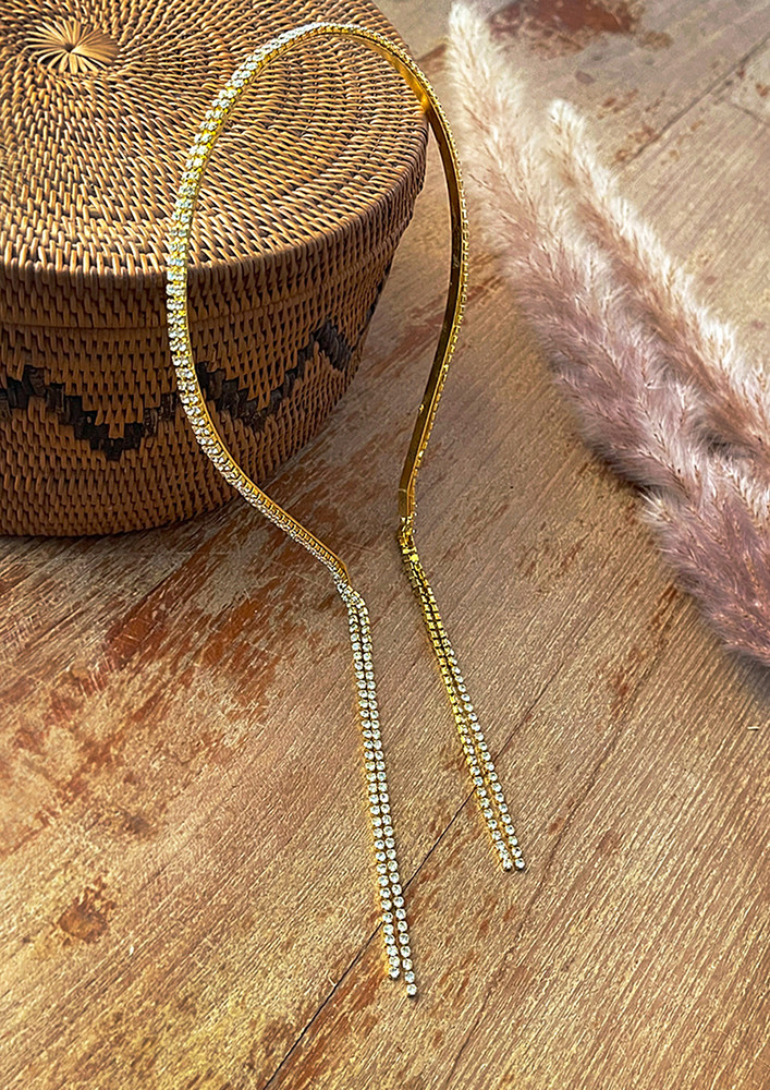 Ayesha Diamante Double Layer Studded Long Tassel Drop Gold-Toned Hairband