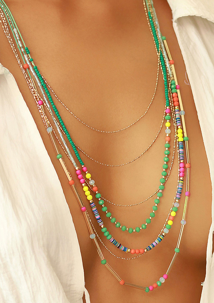 Ayesha Multicolored Beaded with Dainty Chains Boho Party Multilayered Necklace for women