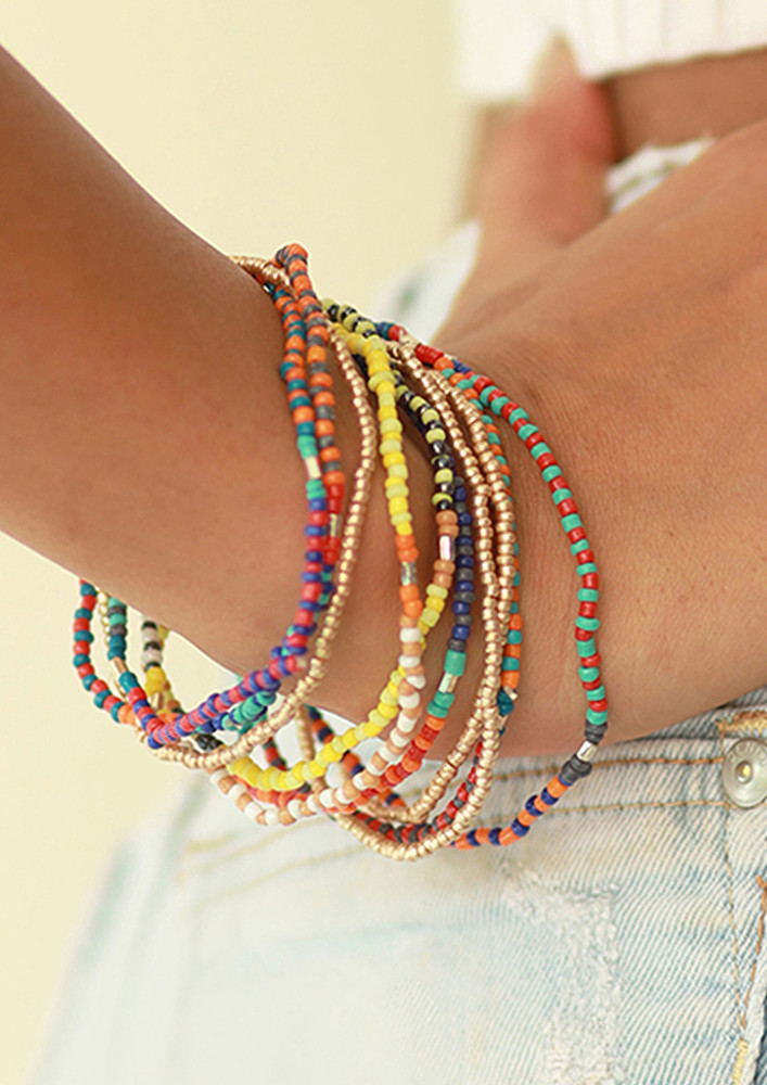 Ayesha Multicolored Beaded Boho Multilayered Elastic Everyday wear Bracelet for Women