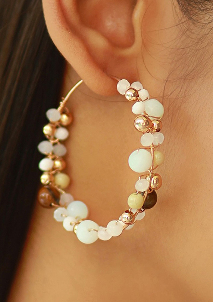 Ayesha White and Gold Color Oversized Beaded Boho Hoop Earrings for Women
