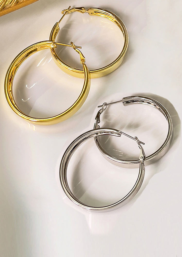Ayesha Set of 2 Contemporary Gold & Silver Hoops for Office and Everyday purpose for women