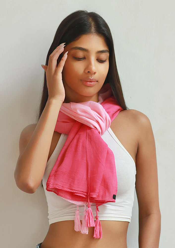 Ayesha Pink Ombre Double Shaded Viscose Scarf with Corner Tassels