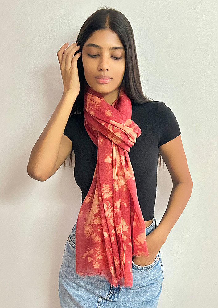 Ayesha Red & Yellow Crumple Tie Dye Modal Scarf with Italian Fringes