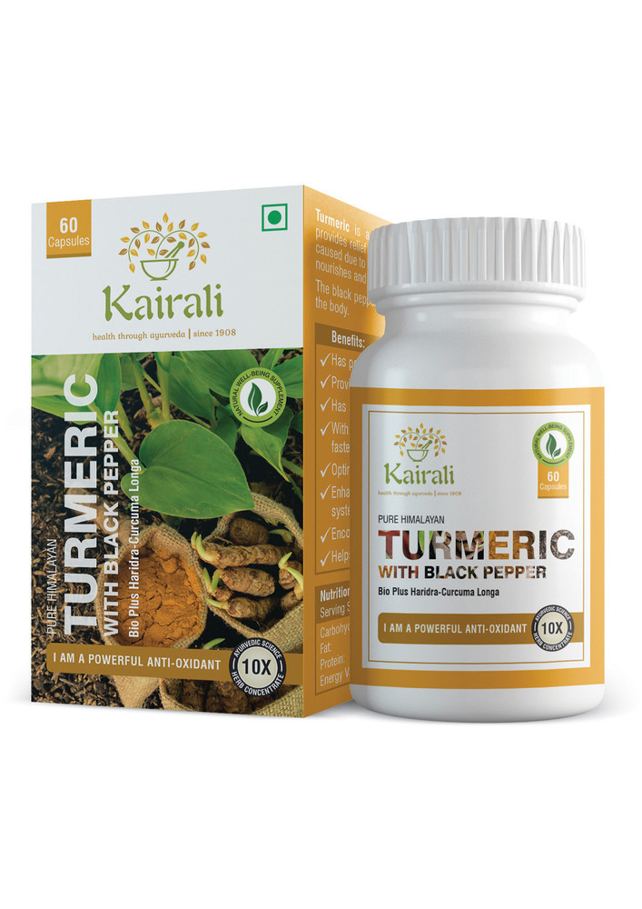 Kairali Turmeric with Black Pepper Capsules - Turmeric Capsules 500mg for Healthy Joints, Liver, Digestion & Diabetes (60 Capsules)