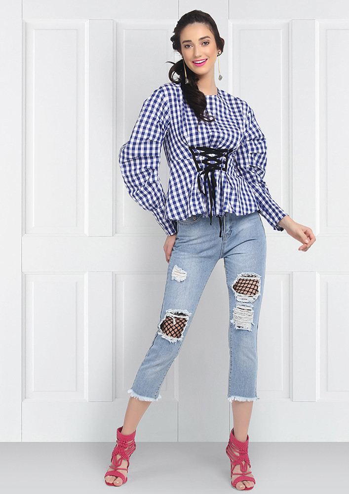 Blue Chequered Blouse