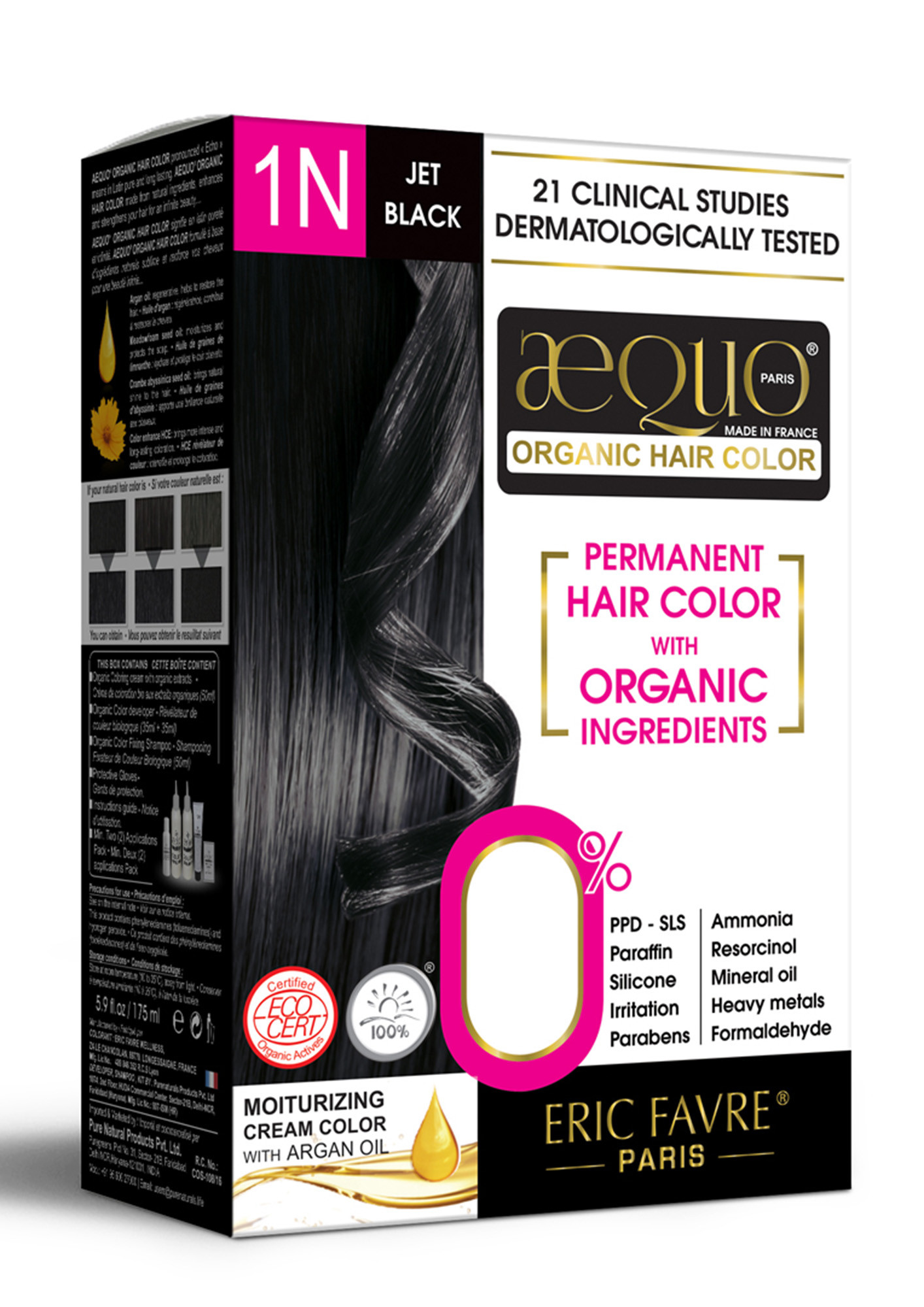 Aequo Organic Permanent Hair Color Women 1N Jet Black 170Ml