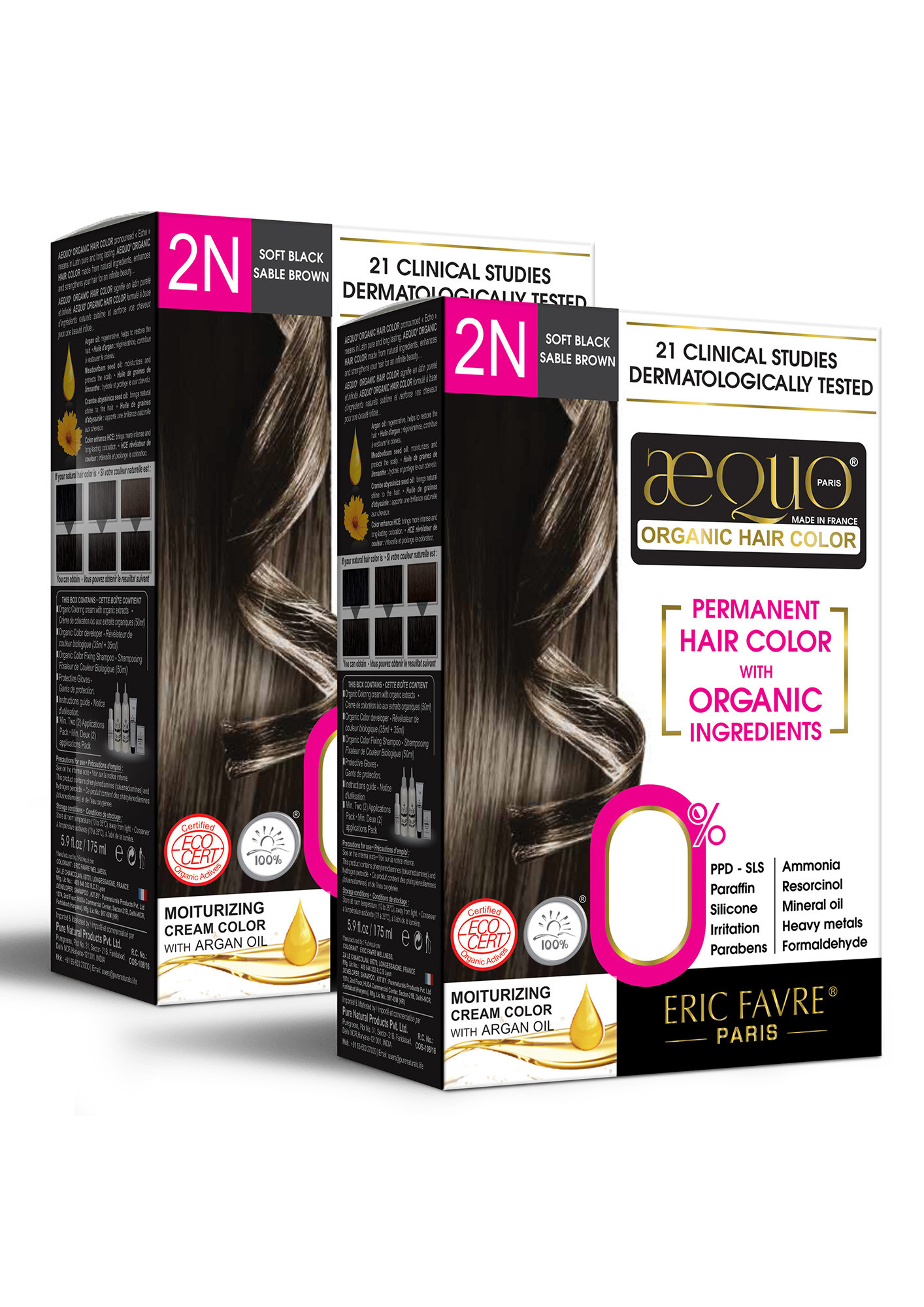 Aequo Organic Permanent Hair Color Women 2N Blackish Brown 170Ml (pack of 2)