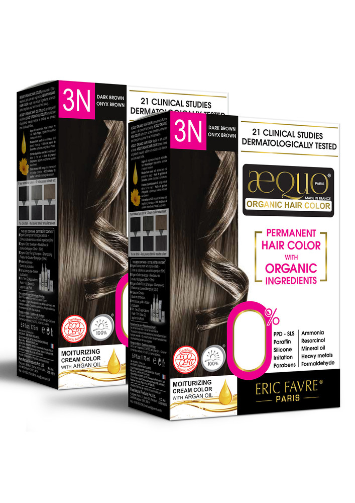 Aequo Organic Permanent Hair Color Women 3n Dark Brown 170ml (pack Of 2)