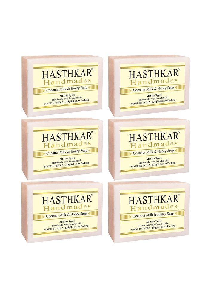 Hasthkar Handmades Glycerine Natural Coconut Milk & Honey Soap 125gm Pack Of 6