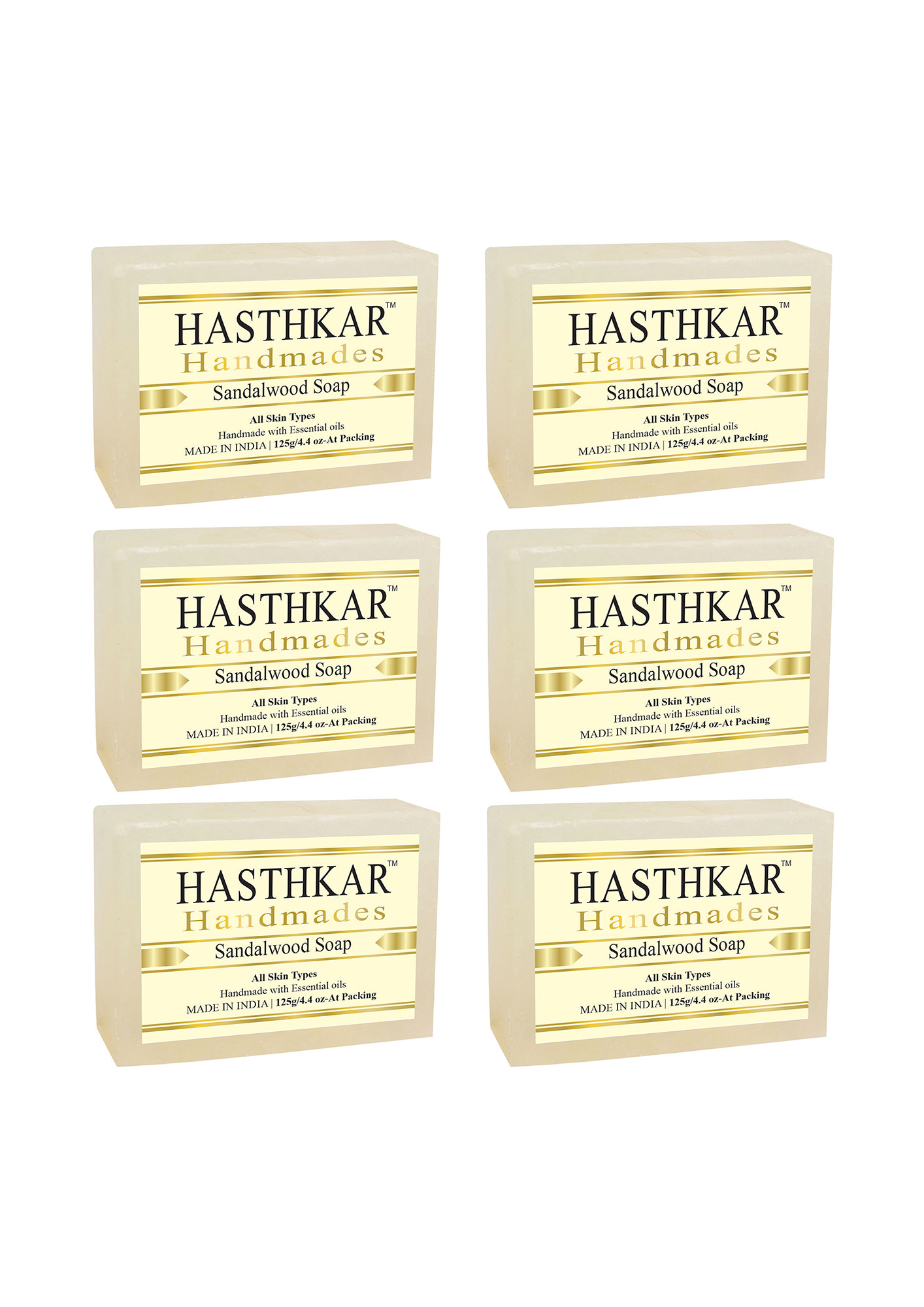 Hasthkar Handmades Glycerine Natural Sandalwood Soap 125Gm Pack of 6