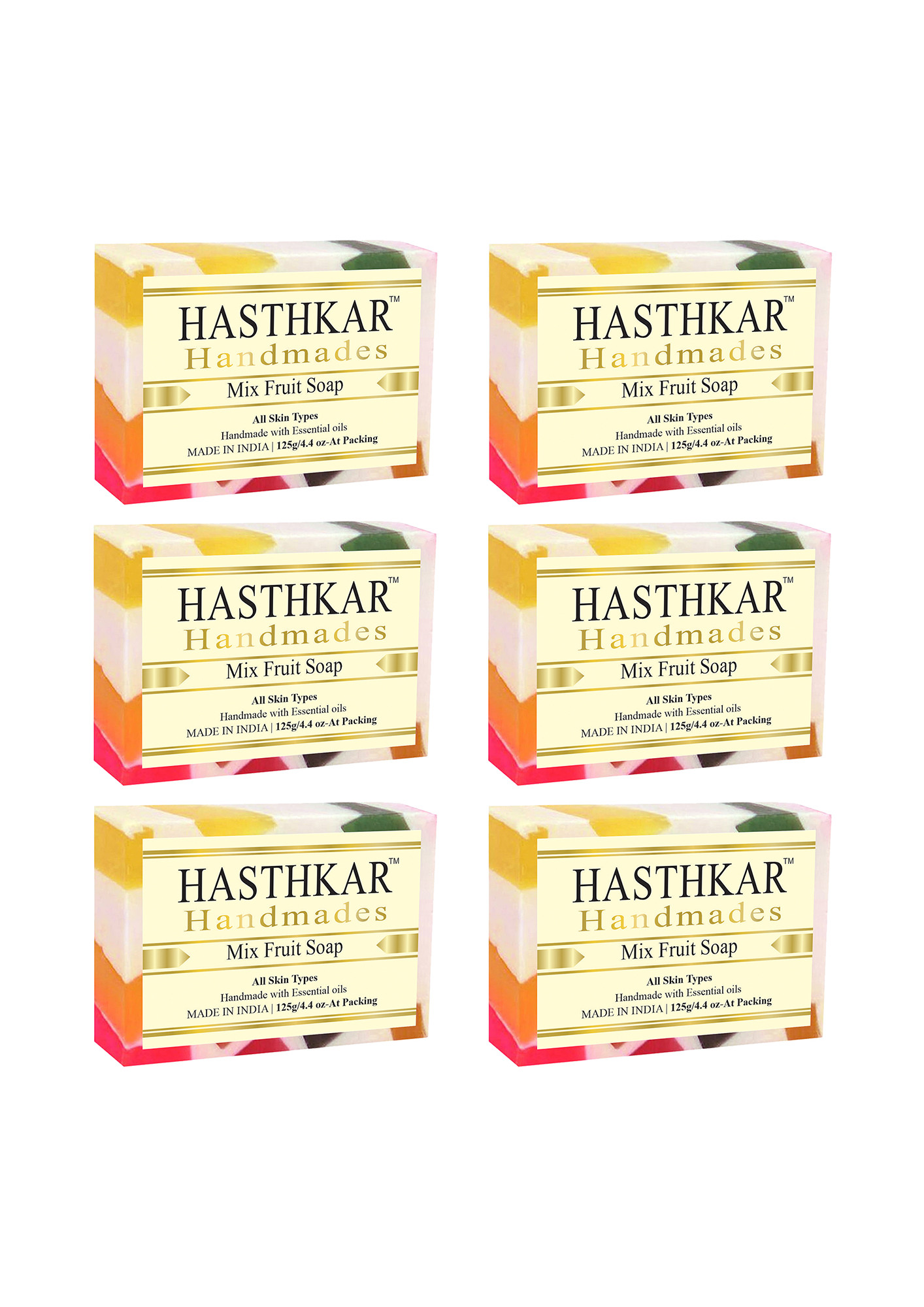 Hasthkar Handmades Glycerine Natural Mix fruit Soap 125Gm Pack of 6
