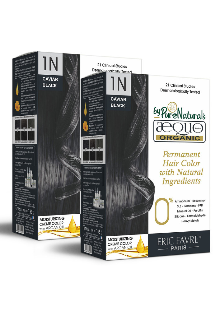 Aequo Organic Dermatologist Recommended Permanent Cream Hair Color Kit 1n Caviar Jet Black 160ml (pack Of 2)