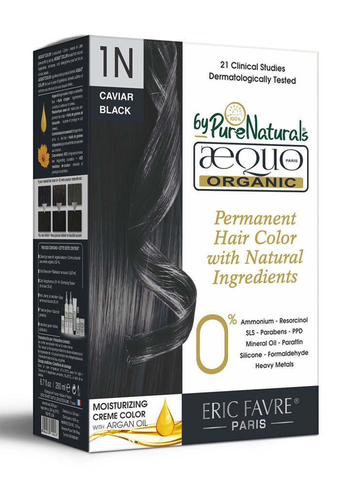 Aequo Organic Dermatologist Recommended Permanent Cream Hair Color Kit 1n Caviar Jet Black 160ml