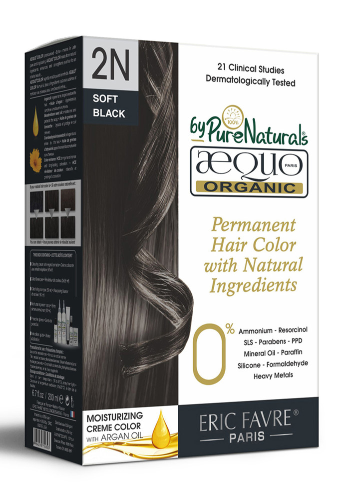 Aequo Organic Dermatologist Recommended Permanent Cream Hair Color Kit 2n Sable Soft Black 160ml