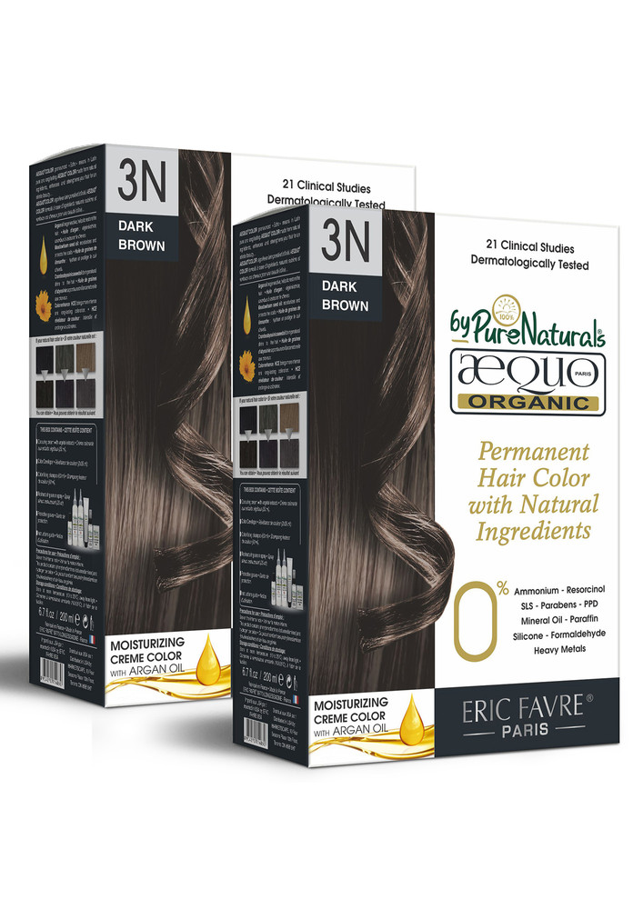 Aequo Organic Dermatologist Recommended Permanent Cream Hair Color Kit 3n Dark Brown 160ml (pack Of 2)