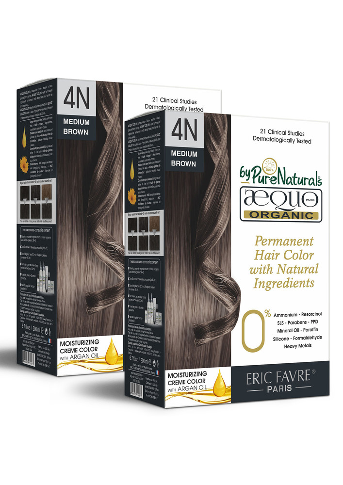 Aequo Organic Dermatologist Recommended Permanent Cream Hair Color Kit 4n Cafe Medium Brown 160ml (pack Of 2)