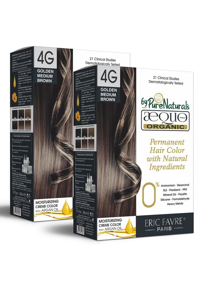 Aequo Organic Dermatologist Recommended Permanent Cream Hair Color Kit 4g Golden Medium Brown 160ml (pack Of 2)