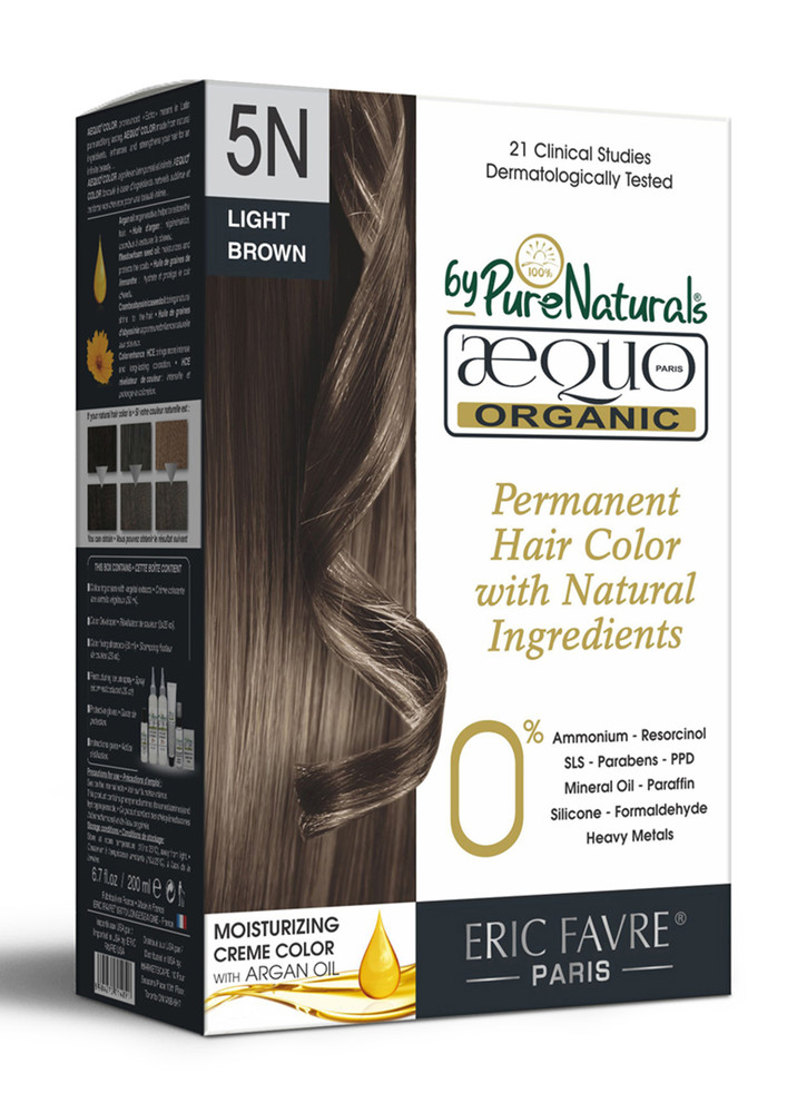 Aequo Organic Dermatologist Recommended Permanent Cream Hair Color Kit 5n Truffle Light Brown 160ml