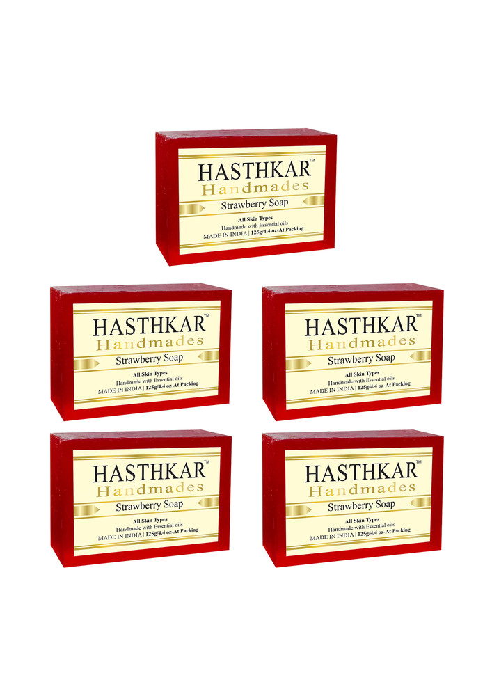 Hasthkar Handmades Glycerine Natural Strawberry Soap 125gm Pack Of 5