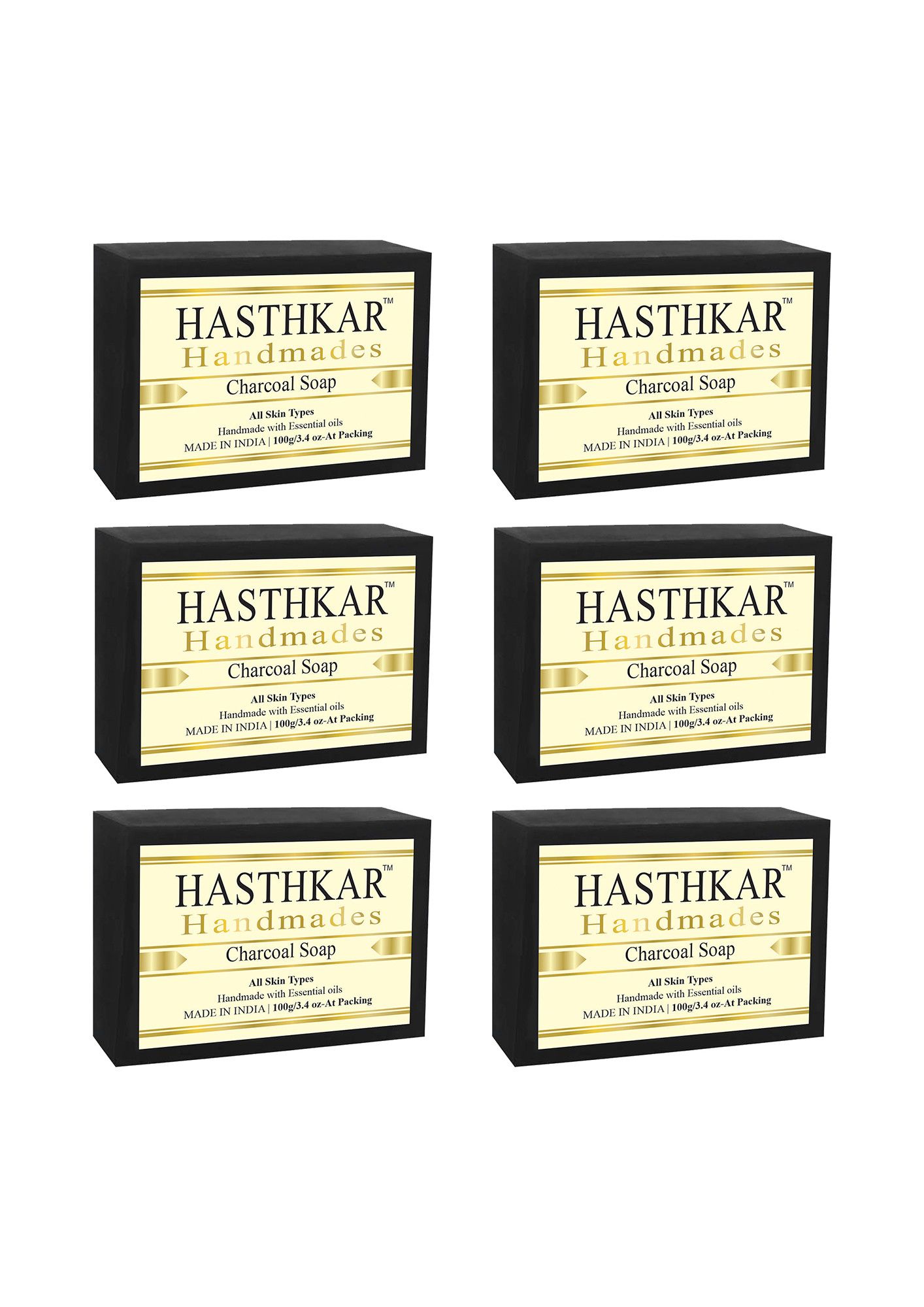 Hasthkar Handmades Glycerine Natural Charcoal Soap 100Gm Pack of 6