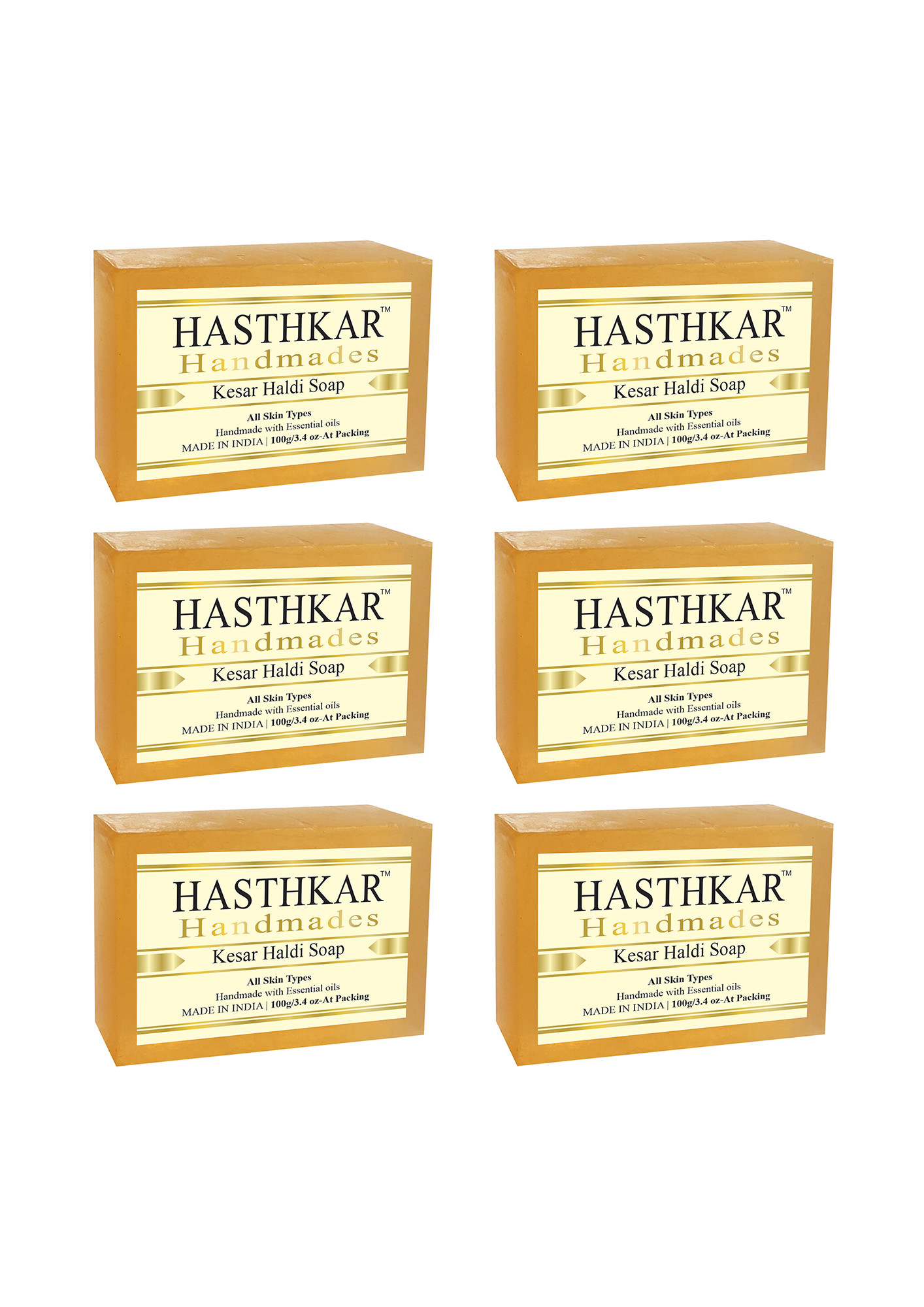Hasthkar Handmades Glycerine Natural Kesar haldi Soap 100Gm Pack of 6