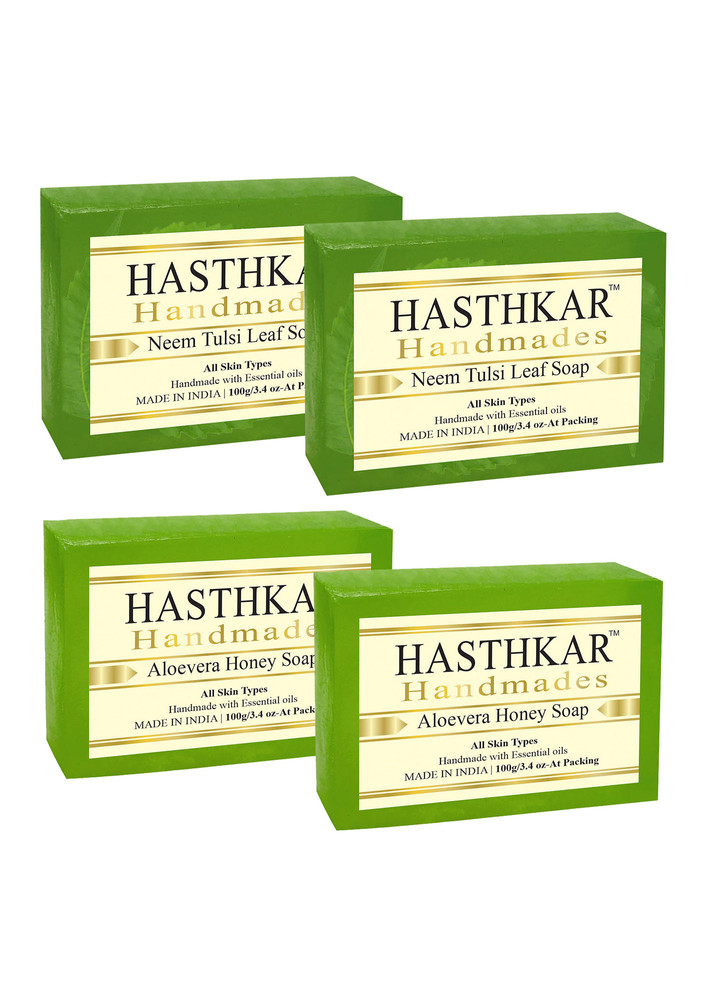 Handmades Handmade Herbal Natural Neem Tulsi Leaf Soap And Aloevera Honey Soap (2x2 Gift Combo)