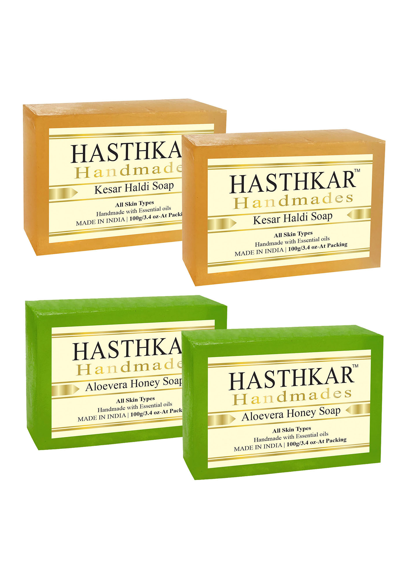 Hasthkar Handmades Aloevera Honey Soap and Kesar Haldi Handmade Natural Soap (2x2 Gift Combo)