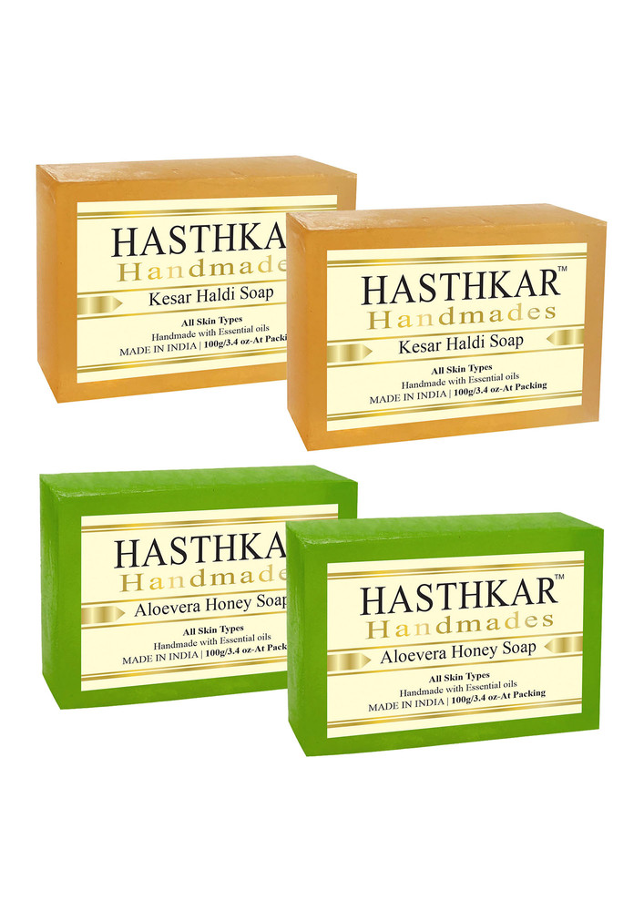 Hasthkar Handmades Aloevera Honey Soap And Kesar Haldi Handmade Natural Soap (2x2 Gift Combo)