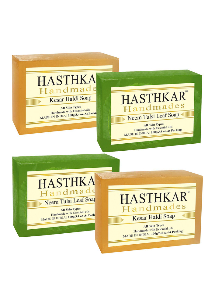 Hasthkar Handmades  Kesar Haldi Soap And Neem Tulsi Leaf Natural Herbal Soap (2x2 Gift Combo)