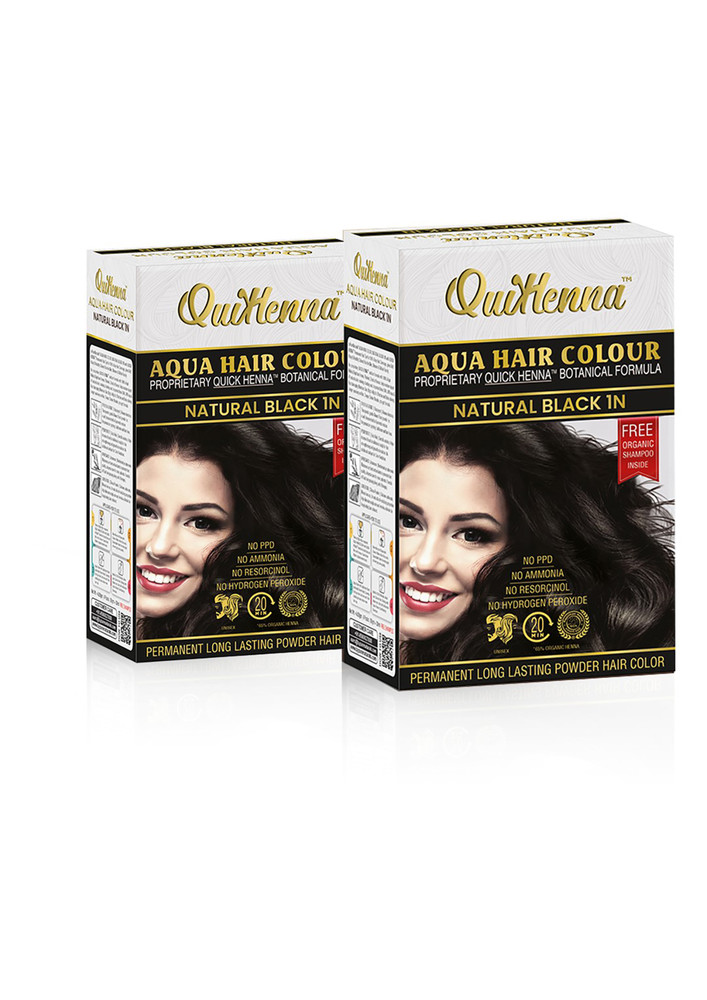Quikhenna Aqua Powder 1n Natural Black Hair Color For Unisex 110g (pack Of 2)