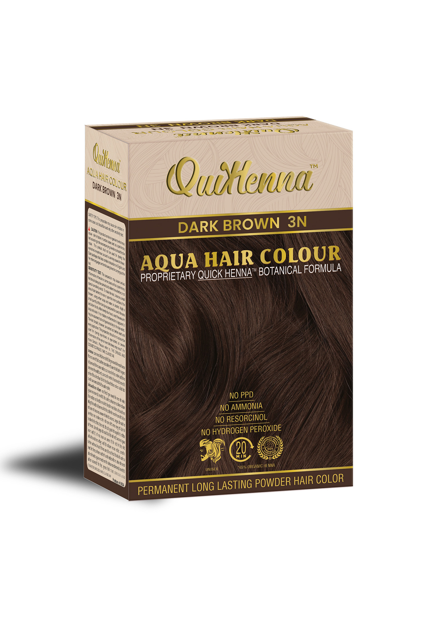 QuikHenna Aqua Powder 3N Dark Brown Hair Color For Unisex 110g