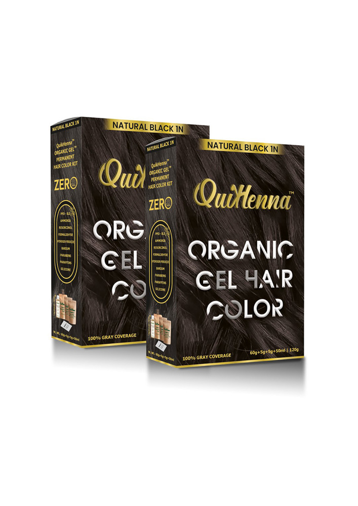 QuikHenna Damage Free Organic Gel Hair Color Natural Black 1N 120g (pack of 2)