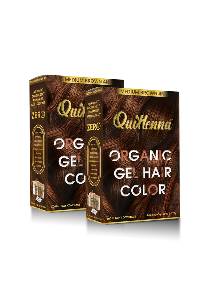 QuikHenna Damage Free Organic Gel Hair Color Medium Brown 4N 120g (pack of 2)