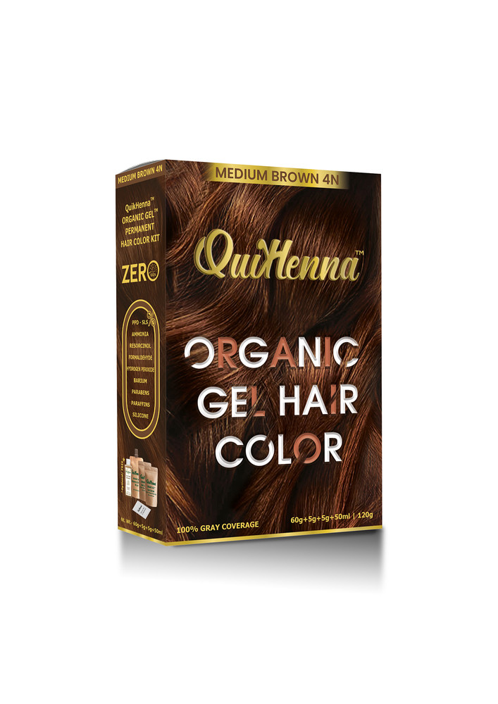 QuikHenna Damage Free Organic Gel Hair Color Medium Brown 4N 120g