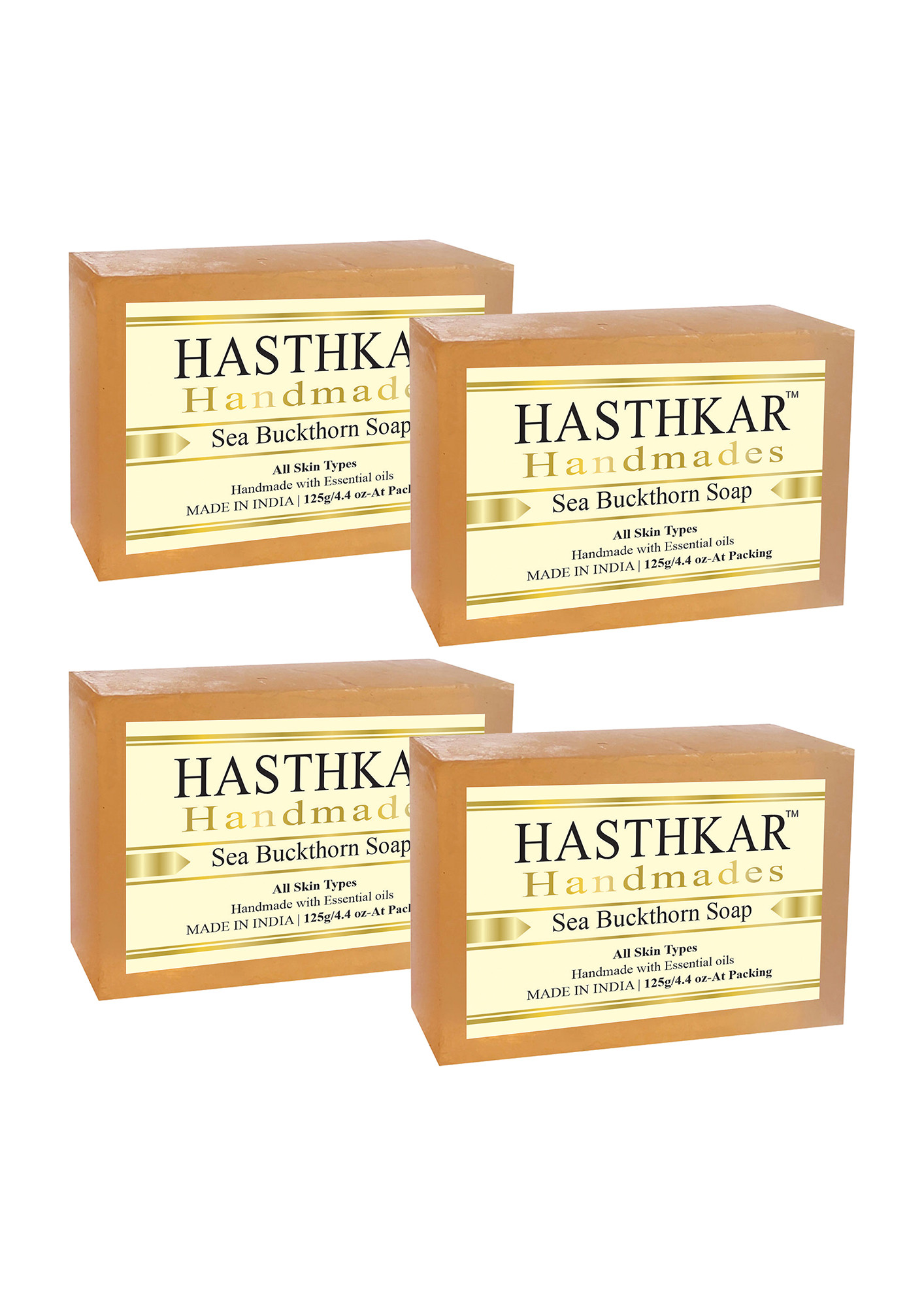 Hasthkar Handmades Glycerine Natural Sea buckthorn Soap 125Gm Pack of 4