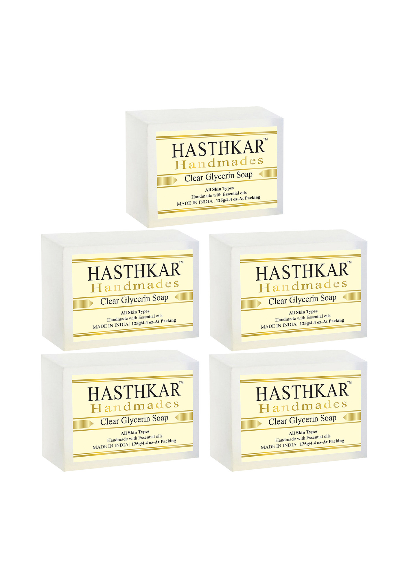 Hasthkar Handmades Glycerine Natural Clear glycerin Soap 125Gm Pack of 5