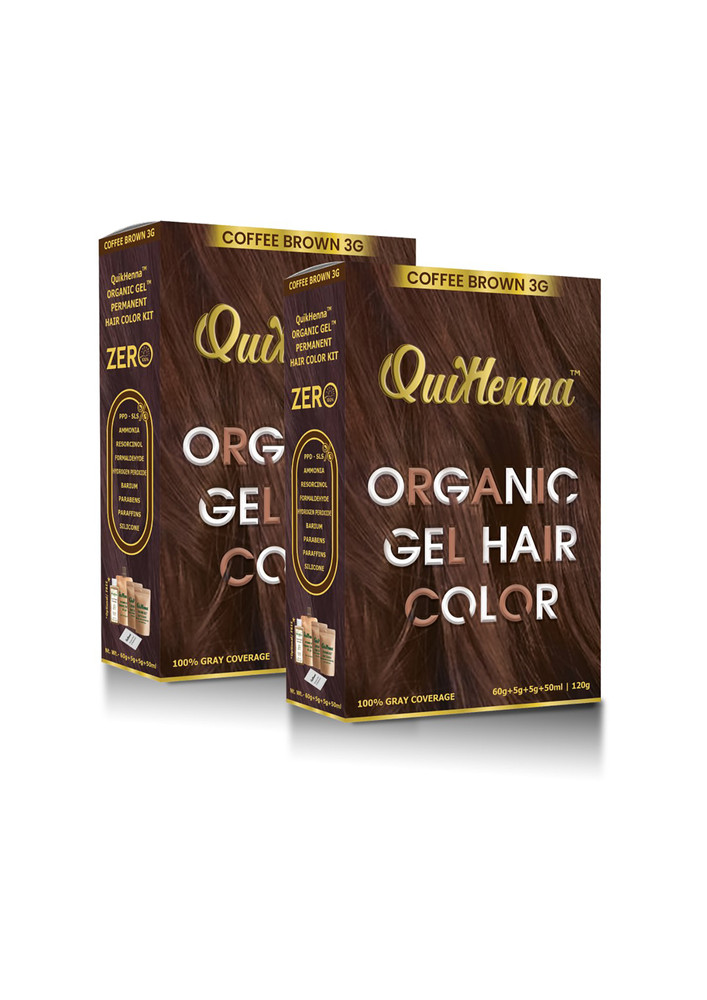 QuikHenna Damage Free Organic Gel Hair Color Coffee Brown 3G 120g (pack of 2)
