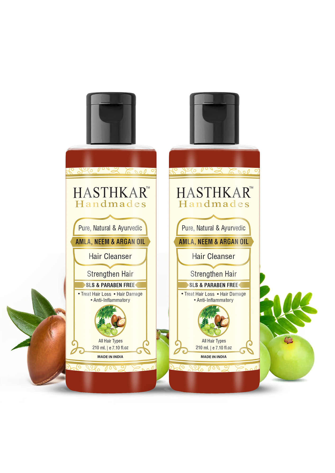 Hasthkar Handmades SLS Paraben Free Amla Neem & Argan Oil Hair Shampoo for Men & Women 210ml Pack of 2