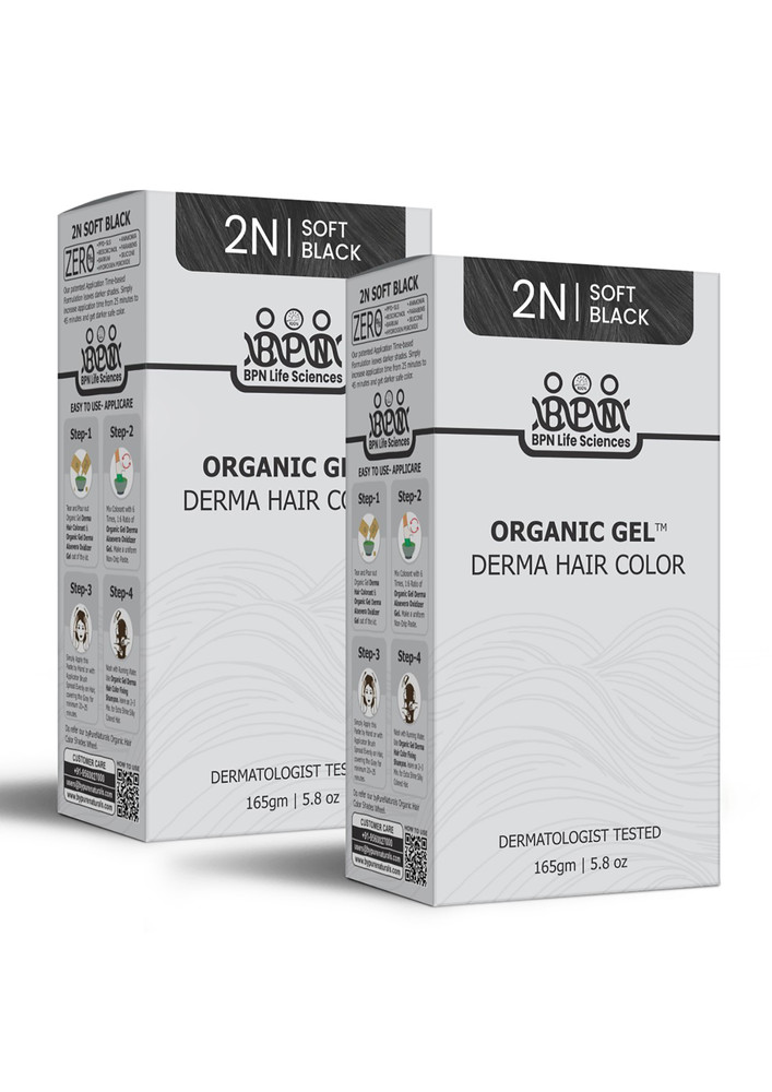 QuikHenna Derma Organic Gel Long Hair Color Soft Black 2N 165g (pack of 2)
