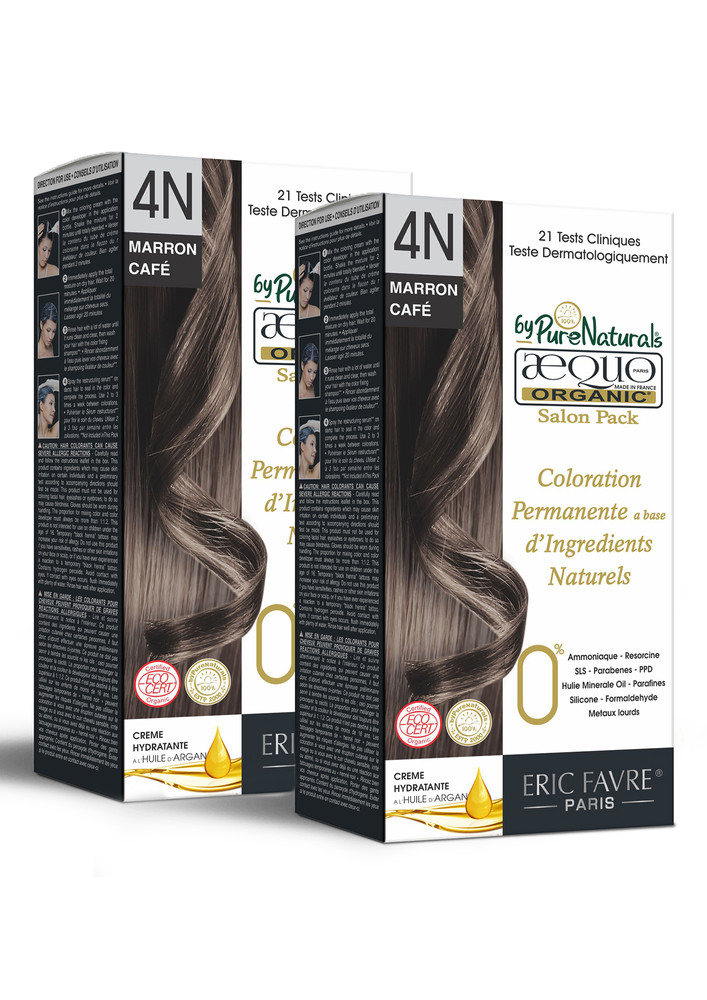 Aequo Organic Damage Free Cream Hair Color Salon Pack 4n Cafe Medium Brown 120 Ml (pack Of 2)