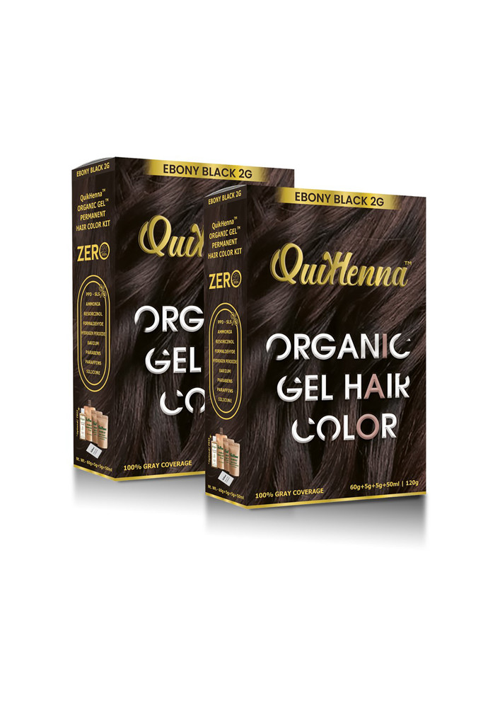 QuikHenna Damage Free Organic Gel Hair Color Ebony Black 2G 120g (pack of 2)