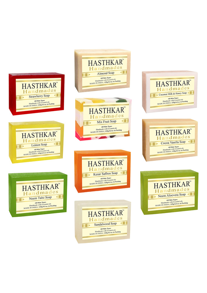 Hasthkar Handmades Herbal Handmade Natural Ayurvedic Assorted Soap Bar Combo 1 Gift Set 125gm (pack Of 10)