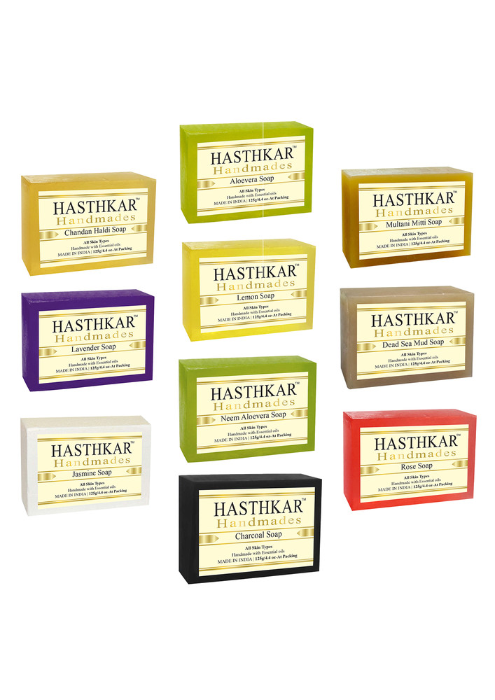 Hasthkar Handmades Herbal Handmade Natural Bathing Assorted Soap Bar Combo 4 Gift Set 125gm (pack Of 10)