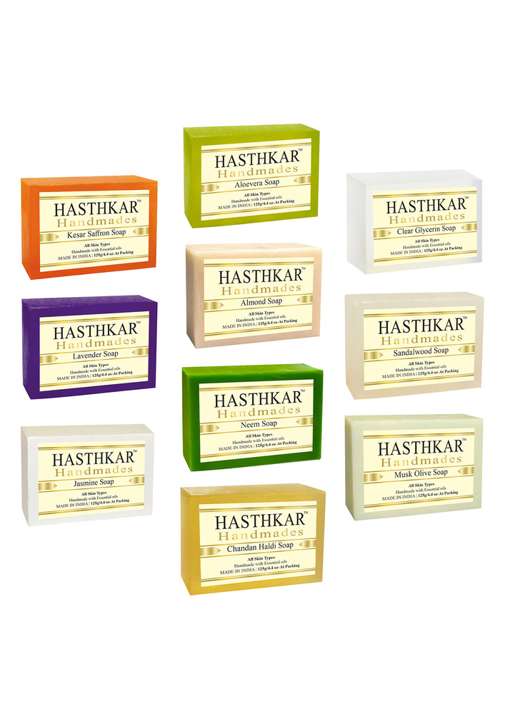 Hasthkar Handmades Herbal Natural Handmade Glycerine Assorted Soap Combo 6 Gift Set 125gm (pack Of 10)