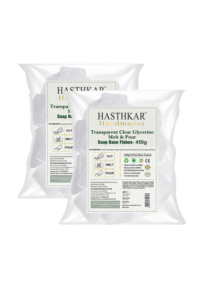 Hasthkar Handmades Clear Glycerine Soap Base Flakes 450gm Pack Of 2
