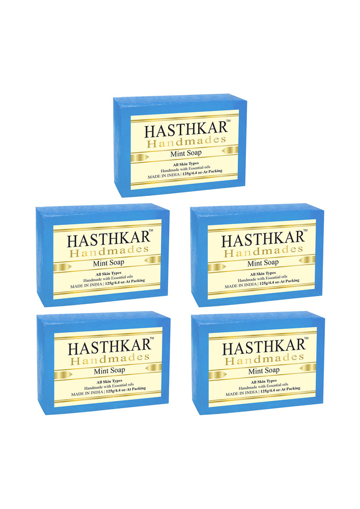 Hasthkar Handmades Glycerine Natural Mint Soap 125gm Pack Of 5