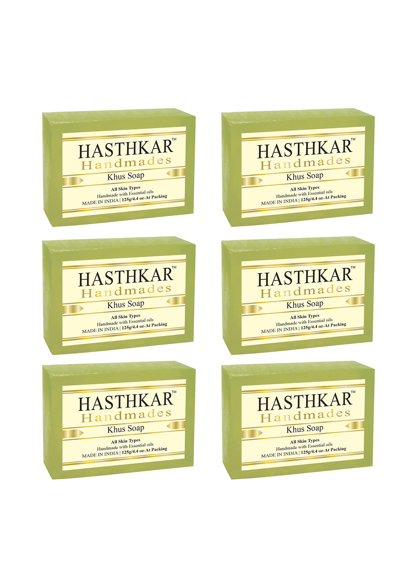 Hasthkar Handmades Glycerine Natural Khus Soap 125Gm Pack of 6