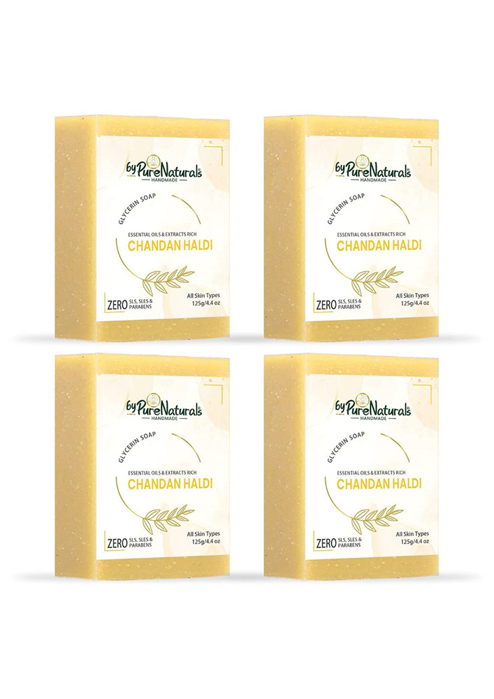 ByPureNaturals Organic, Mesmerizing, and Natural Glycerin Made Chandan Haldi Soap For Men Women 125gm Pack of 4