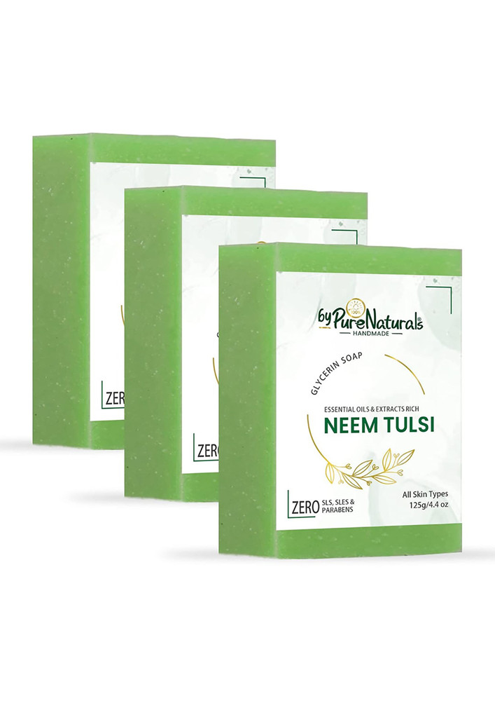 ByPureNaturals Organic, Mesmerizing, and Natural Glycerin Made Neem Tulsi Soap For Men Women 125gm Pack of 3