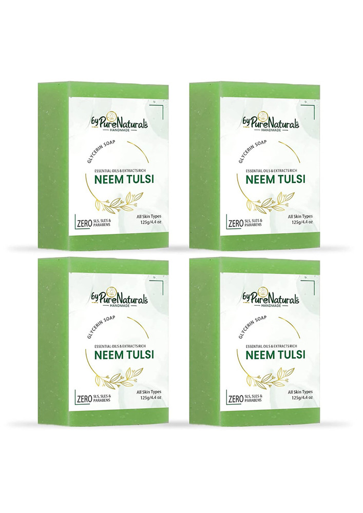 ByPureNaturals Organic, Mesmerizing, and Natural Glycerin Made Neem Tulsi Soap For Men Women 125gm Pack of 4